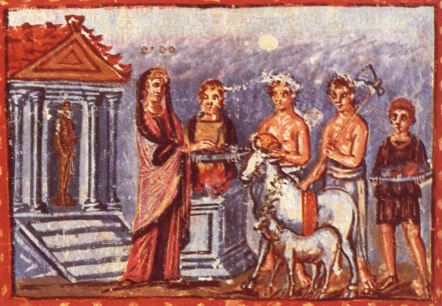 Dido draagot offerings on, illustration by Aeneis of Vergilius